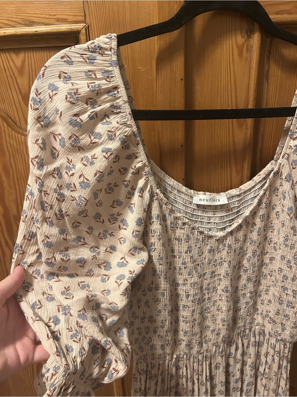 Neuflora Smocked Floral Midi Dress in Cream - Picture 2 of 4